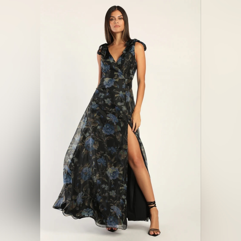 Fit For a Fairytale Black Floral Tie-Strap A-Line Maxi Dress